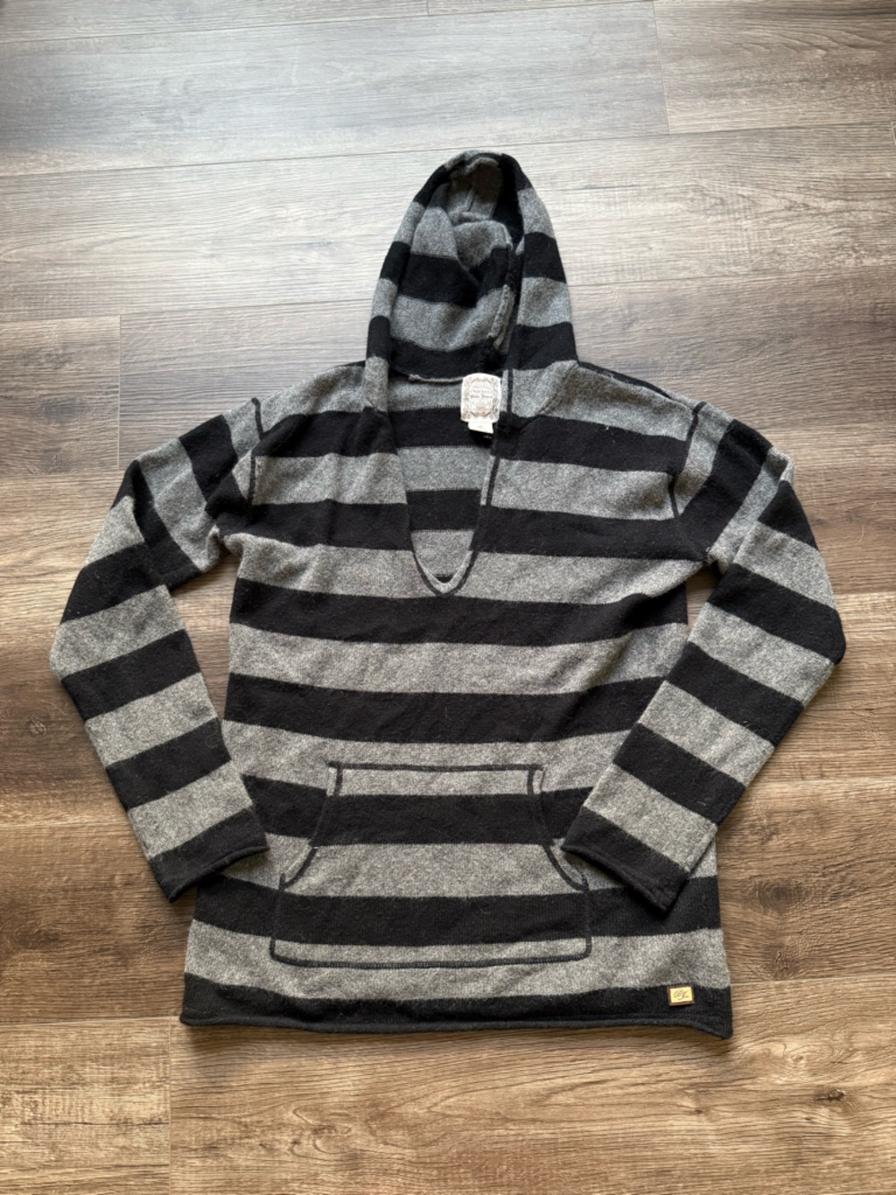Vintage 90s Polo by Ralph Lauren Hooded Striped Pullover — Black & Gray
